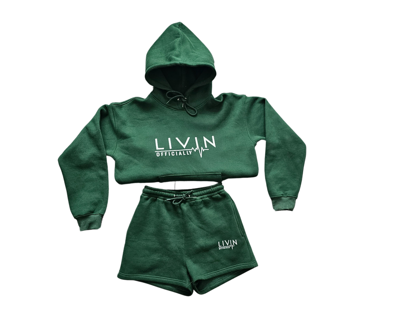 Women Sweat Shorts Hoody Tracksuit Set -Fleece Two Piece Hoodie shorts set- Forest Green