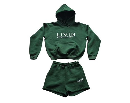 Women Sweat Shorts Hoody Tracksuit Set -Fleece Two Piece Hoodie shorts set- Forest Green